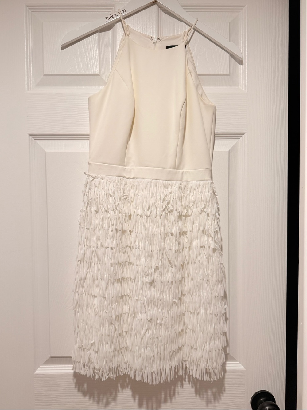 Aidan Mattox Ivory Halter Fringe Mini Dress